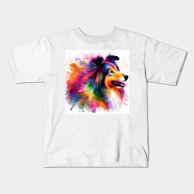 Abstract painting of a Sheltie Dog Kids T-Shirt by WelshDesigns